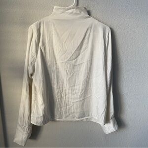 Overclassic mock neck silk long sleeve blouse